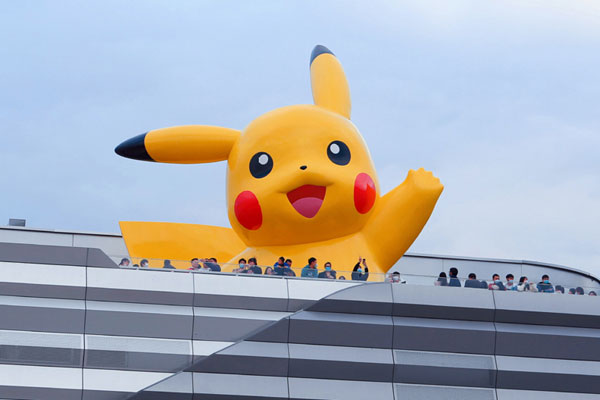 Pikachu towers over Shanghai shopping mall